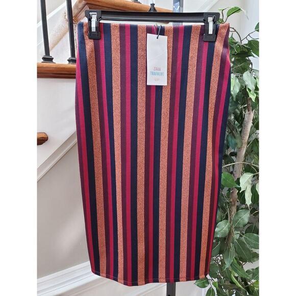 Zara Trafaluc Women's Multicolor Striped Polyester Wrap Knee Length Skirt Size S - Picture 6 of 11